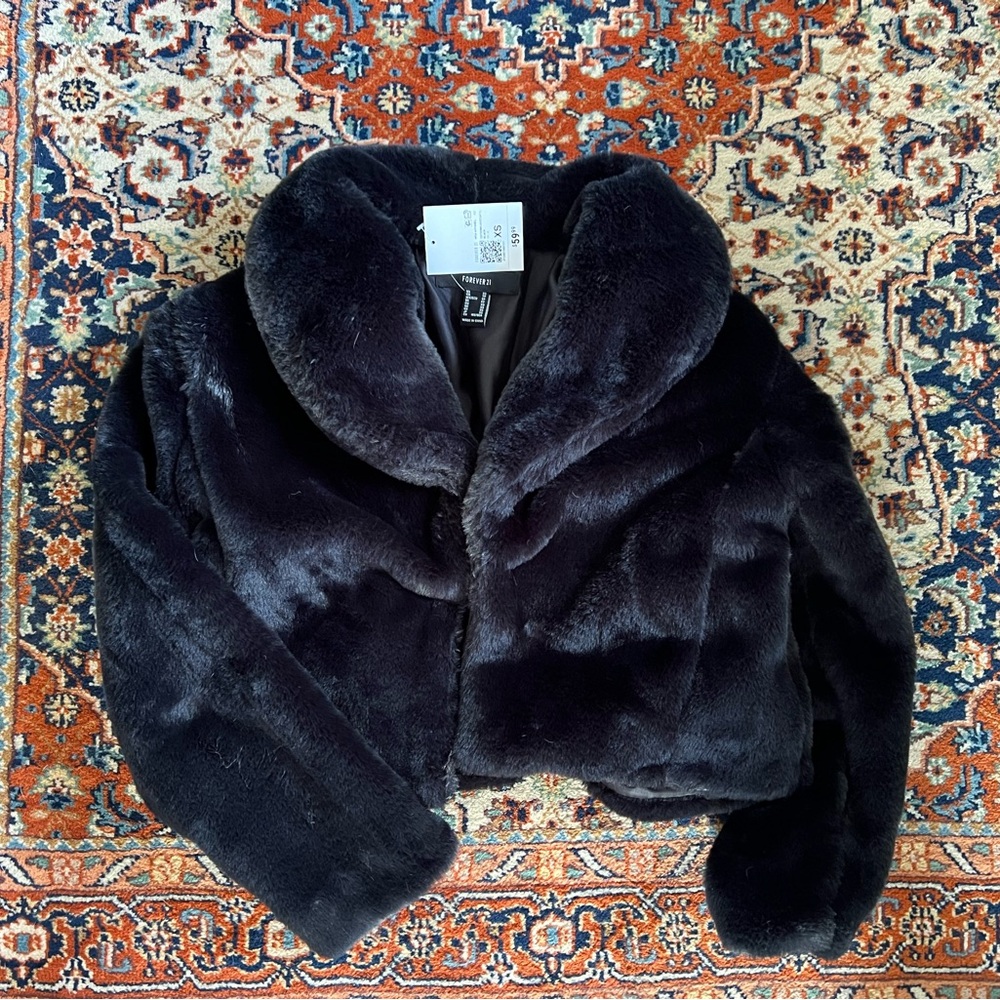 Forever 21 Black Faux Fur Coat